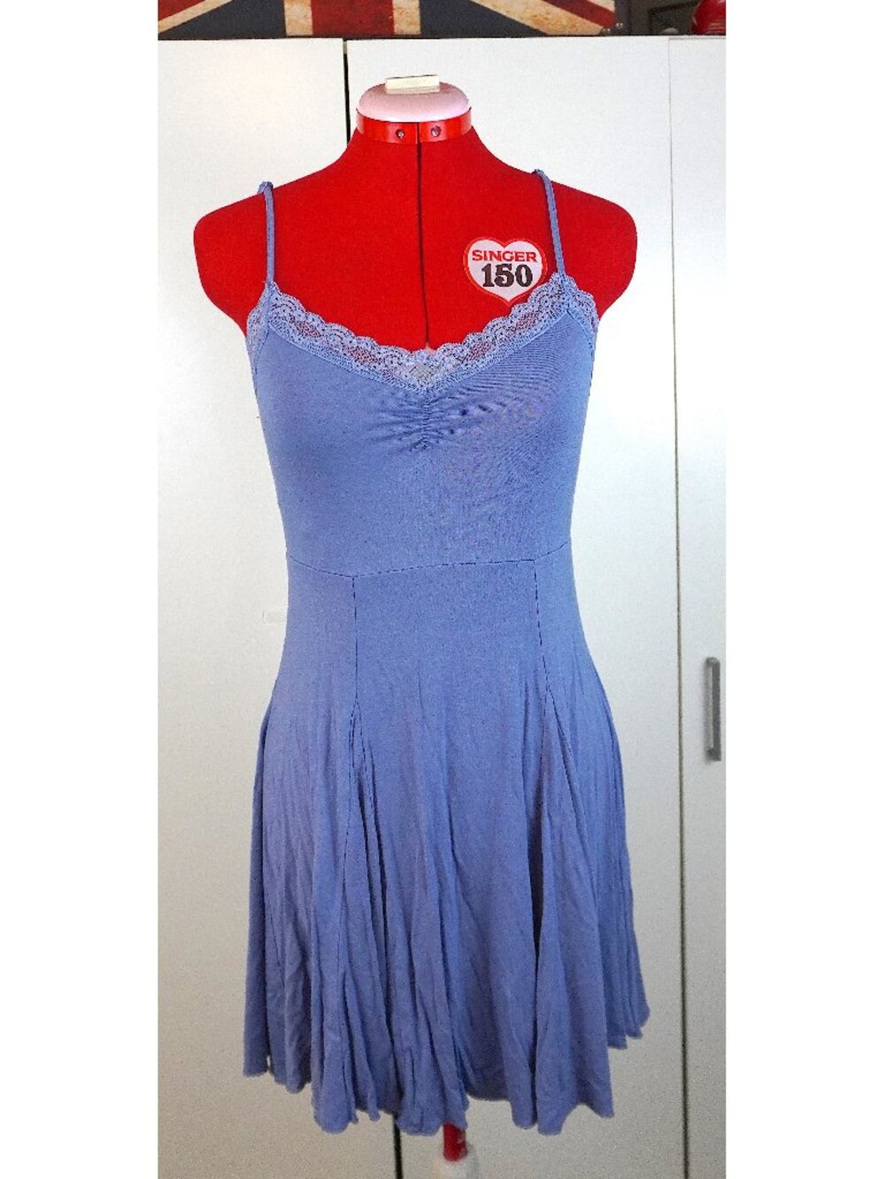 Urban Outfitters "Aster" Lace-Trim Mini Dress in "Sky"